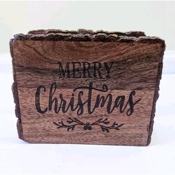 Be Merry Natural Oak Wood Napkin Holder, w/Engraved "Merry Christmas" Food Safe - Picture 1 of 5